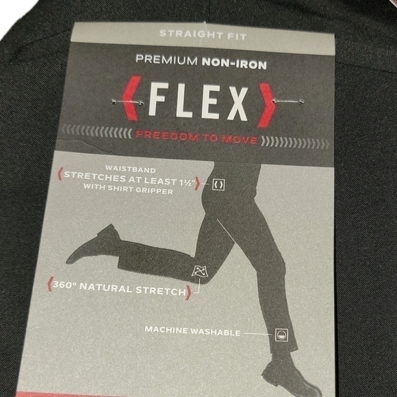 VAN HEUSEN Premium Non Iron Straight Fit black Pants Flex Waist size 44x34 NWT - Picture 3 of 7
